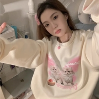 Cat Print Long Sleeve Sweatshirt  - Thumbnail 2