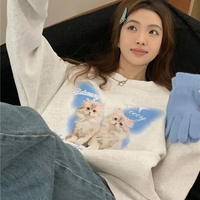 Cat Print Long Sleeve Sweatshirt  - Thumbnail 3