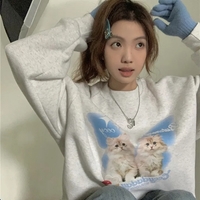 Cat Print Long Sleeve Sweatshirt  - Thumbnail 5