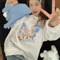Cat Print Long Sleeve Sweatshirt  - Thumbnail 7