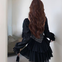 Black Floral Corset Long Sleeve Dress - Thumbnail 6