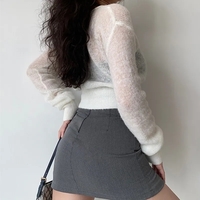 See Through V Neck Cropped Long Sleeve Cardigan  - Thumbnail 3