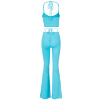 2PCS Blue Bandage Drawstring Halter Top + Flare Pants - Thumbnail 7