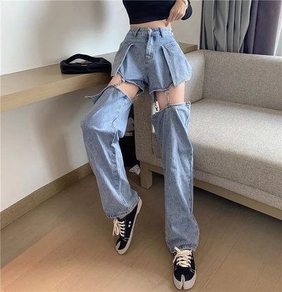 Removable Cut Out Wide Leg Jeans