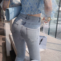 Chic Pearl Bowknot Bead High Waist Jeans - Thumbnail 7