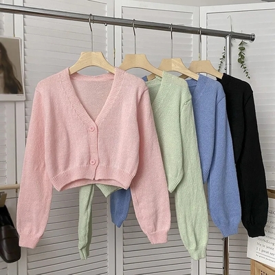 Pastel knit v neck cardigan  - Thumbnail 3