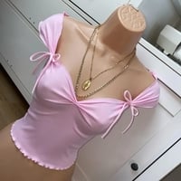 Pink Bow Square Neck Ruched Crop Top - Thumbnail 2