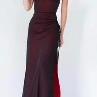 Sheath Burgundy Prom Dress,A Line Spaghetti Straps Side Slit Backless Prom Dresses,1505 - Thumbnail 1