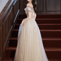 Champagne tulle lace long prom dress evening dress,1512 - Thumbnail 2