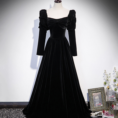 Elegant velvet long sleeve prom dress a line evening dress,1514 - Thumbnail 1