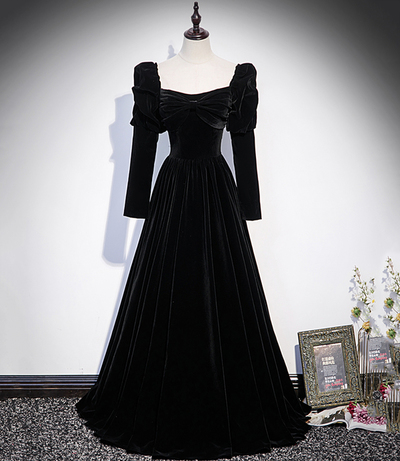Elegant velvet long sleeve prom dress A line evening dress,1514