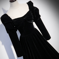 Elegant velvet long sleeve prom dress A line evening dress,1514 - Thumbnail 1