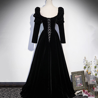 Elegant velvet long sleeve prom dress A line evening dress,1514 - Thumbnail 2