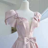 Pink Satin Long Prom Dress Pink Evening Dress,1517 - Thumbnail 2