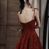 Burgundy seqins short prom dress homecoming dress,1518 - Thumbnail 1