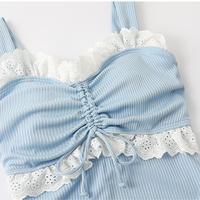 Korean Style Blue Ruffle One-piece Swimsuit - Thumbnail 6