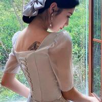 Simple Grey Short Sleeve Bridesmaid Evening Dresses - Thumbnail 1