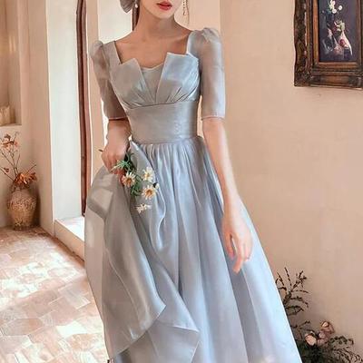 Simple grey short sleeve bridesmaid evening dresses - Thumbnail 2