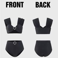 2pcs Black Heart Decor Swimsuit Bikini Set - Thumbnail 6