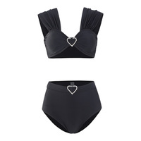 2pcs Black Heart Decor Swimsuit Bikini Set - Thumbnail 7
