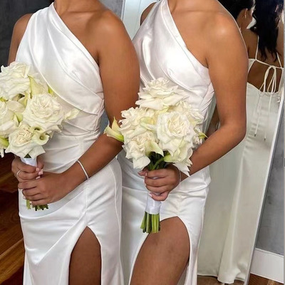 One shoulder slit side bridesmaid dresses for wedding party - Thumbnail 2