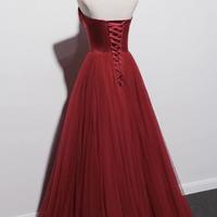 Charming Strapless Wine Red Chiffon Prom Dresses - Thumbnail 1