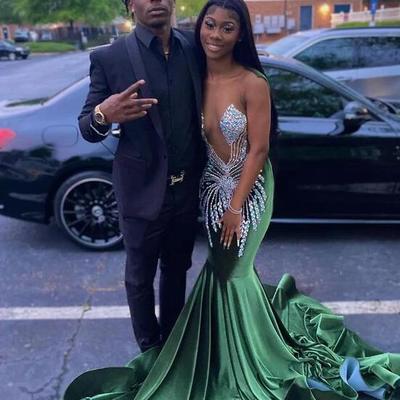 Sexy mermaid green stain prom dress with beading - Thumbnail 4