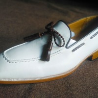 Latest Men's Hand Stitch White Tassels Loafer Shoes, Genuine Leather Formal Wear Shoes - Thumbnail 1