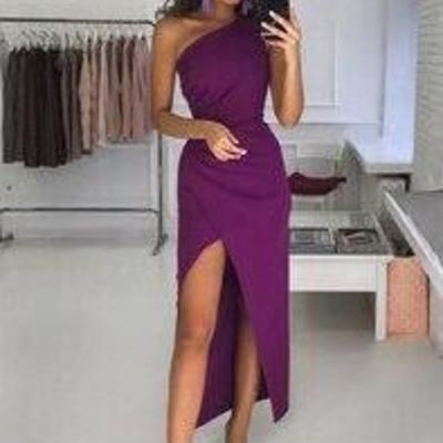 Simple one shoulder satin tea length evening dresses  - Thumbnail 3