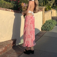 Pink Floral Low Waist Skirt - Thumbnail 6