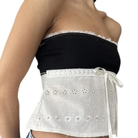 Off Shoulder Lace Trim Patchwork Top - Thumbnail 1