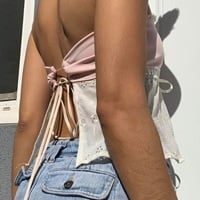 Off Shoulder Lace Trim Patchwork Top - Thumbnail 5