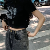 Black Grunge Cropped Short Sleeve T-shirt  - Thumbnail 2