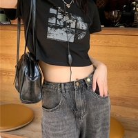 Black Grunge Cropped Short Sleeve T-shirt  - Thumbnail 3