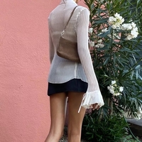 White Button Down Long Sleeve Flare Blouse - Thumbnail 4