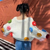 Flower Knit Cropped Cardigan  - Thumbnail 2