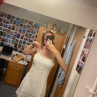 White Ruffle Spaghetti Strap Mini Dress - Thumbnail 5