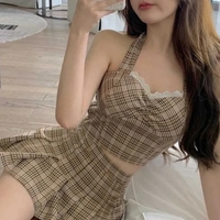 2PCS Plaid Lace Crop Top + Mini Skirt  - Thumbnail 2