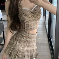 2PCS Plaid Lace Crop Top + Mini Skirt  - Thumbnail 3