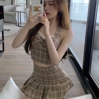 2PCS Plaid Lace Crop Top + Mini Skirt  - Thumbnail 6