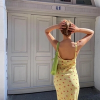 Yellow Floral Print Maxi Dress - Thumbnail 1