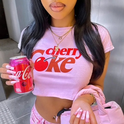 Pink cherry soda print crop t-shirt  - Thumbnail 4