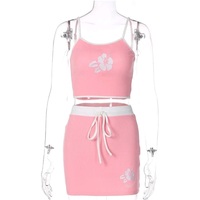2PCS Pink Hibiscus Flower Camisole + Mini Skirt - Thumbnail 4