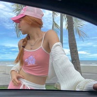 2PCS Pink Hibiscus Flower Camisole + Mini Skirt - Thumbnail 3