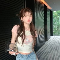 Cat Print Cropped Short Sleeve T-shirt  - Thumbnail 2