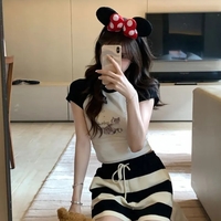 Cat Print Cropped Short Sleeve T-shirt  - Thumbnail 7