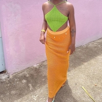 Orange Knit Beach Knit Pencil Skirt  - Thumbnail 2