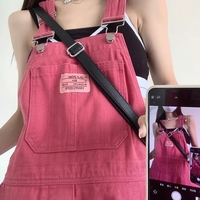 Pink Denim Overall Pants  - Thumbnail 1