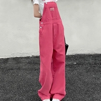 Pink Denim Overall Pants  - Thumbnail 2
