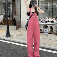 Pink Denim Overall Pants  - Thumbnail 3